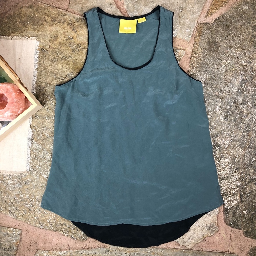 Maeve Tank Size S Blue Gray 100% Silk Color Block